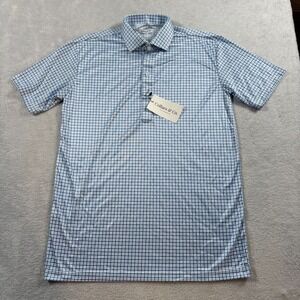 Collars & Co. Polo Shirt Mens Medium Blue Plaid Plaid Stretch Wrinkle Resistant